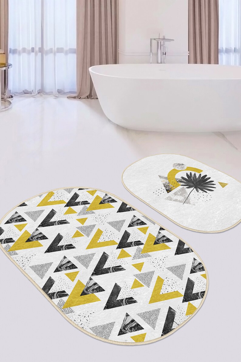 Mid Century Bath Rug Setdandelion Anti Slip Floor - Etsy
