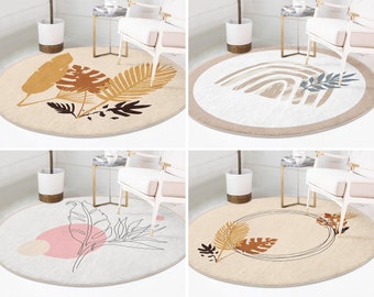 Tapis rond bohème RealHomes|Tapis de sol bohème|Tapis ronds abstraits antidérapants|Tapis antidérapant pour plantes|Tapis en forme de feuilles|Tapis beige pour le salon