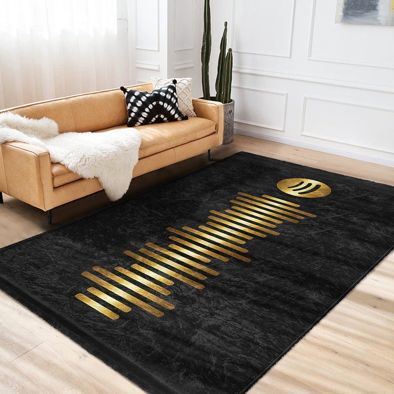 Tapis PlaylistTapis musique noirTapis antidérapant scan and playTapis chansonTapis doré lavable en machineTapis décoratif avec franges image 5