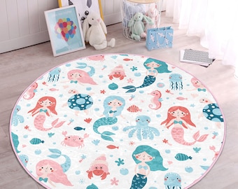 Sous le tapis de pépinière marine| Tapis de jeu marin pour chambre d’enfant| Tapis rond pour tout-petits pieuvre| Tapis d’activité antidérapant océanique| Tapis de salle de jeux en crabe| Tapis de garderie