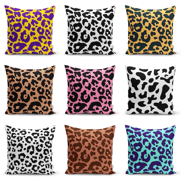 Leopard Colorful Throw Pillow Covers|Pink Decor Cushion Cover|Orange Blue Pillowcase|Blue Black Boho Pillow Top|Livingroom Home Decoration