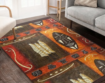 Savannah Area Rug| Afrikaanse Runner| Afrocentric Antislip Tapijt| Safari Etnische Vloerkunst| Machinewasbaar Tapijt| Bruine Gefranjerde Mat