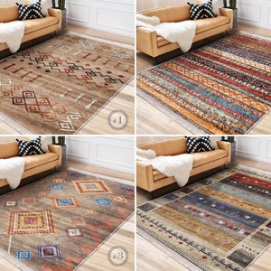 Authentic Area Rug - Brown Traditional Carpet - Southwestern Anti Slip Rug - Farmhouse Mat - Beige Rug For Living Room - Terracotta Runner