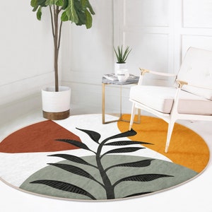 RealHomes Boho Round RugColorful Floor CarpetAbstract Non Slip Circle RugPlant Anti Slip MatGeometric Area RugsPink Rug For Living Room zdjęcie 3