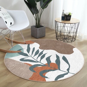 RealHomes Boho Round RugColorful Floor CarpetAbstract Non Slip Circle RugPlant Anti Slip MatGeometric Area RugsPink Rug For Living Room 4