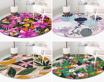RealHomes Garden Round Rug|Exotic Floor Carpet|Floral Non Slip Circle Rugs|Flower Anti Slip Mat|Boho Area Rugs|Pink Rug For Living Room