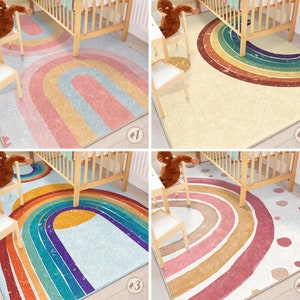Rainbow Newborn Rug|Watercolor Rectangular Toddler Carpet|Scattered Nursery Rug|Joy Sun Infant mat|Anti Slip Mat for Kid's Room|Daycare Mat