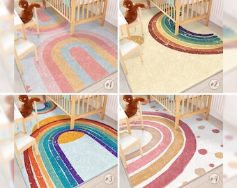 Regenboog pasgeboren tapijt | Aquarel rechthoekig peutertapijt | Verspreid kinderdagverblijfkleed | Joy Sun babymat | Antislipmat voor kinderkamer | Kinderdagverblijfmat