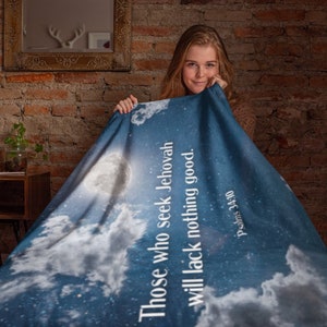 JW Gifts blanket with 2022 year text night sky scene. Great for camping, car trips, watching broadcast, air travel, picnics, wedding gift