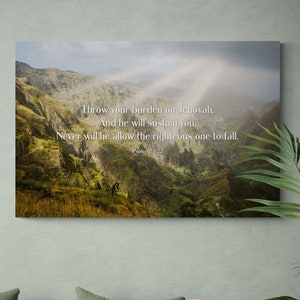 JW Gifts Wall Canvas Psalms 55:22 Throw your burden on Jehovah and he will sustain you. Encouraging & uplifting. The daily reminder we need.