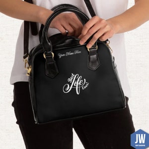 JW Ministry Shoulder bag. JW Gifts Best Life Ever Design. Black. Vegan leather. Doubles as crossbody or handbag. Unique and stunning gift.