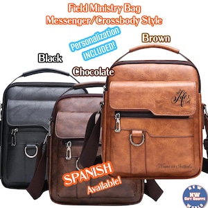 Sac de rangement JW Field Ministry. Personnalisation incluse ! Cadeau essentiel pour le baptême et les pionniers. Cuir végétalien. L'espagnol est disponible !