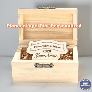 Personalized Pioneer School 2025 Lapel Pin: Laser Engraved Wood, JW Gift