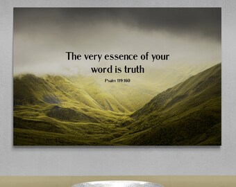 JW Gifts Wall Canvas 2023 year text with lush green valley scene. The very essence of your word is truth. Psalm 119:160
