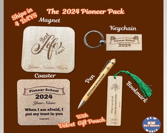 JW 2024 Pioneer Gift Pack with Velvet Pouch. Personalizable. 3 unique packs. Great for Pioneer School gifts. JW Year Text. Ready to give!