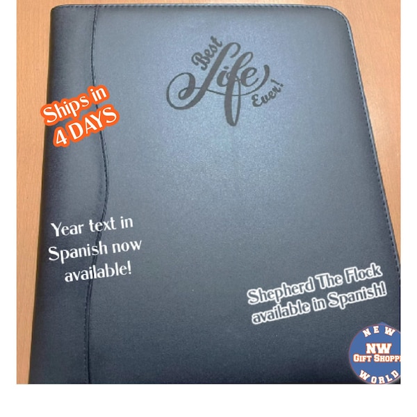 JW Ministry Organizer Personalizable Tablet, Phone holder Black Vegan Leather Portfolio. Best Life Ever or 2024 year text JW. JW Gifts.