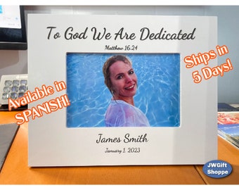 JW Picture Frame. JW Baptism gift. To God We Are Dedicated. Personalized large 9x7.5 fits 4x6 photo or 10.6x8.6 fits 5x7. High gloss finish