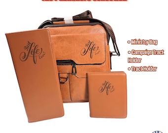 The Publishers Collection.  JW Ministry Organizer Bag, Vegan Leather. Both tract holders. Personalized.  Spanish Available!!