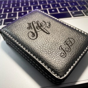 Personalized Vegan Leather Contact Card Case - JW Gifts Black