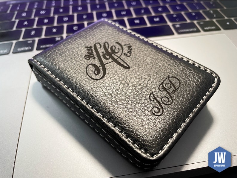 Personalized Vegan Leather Contact Card Case - JW Gifts Black
