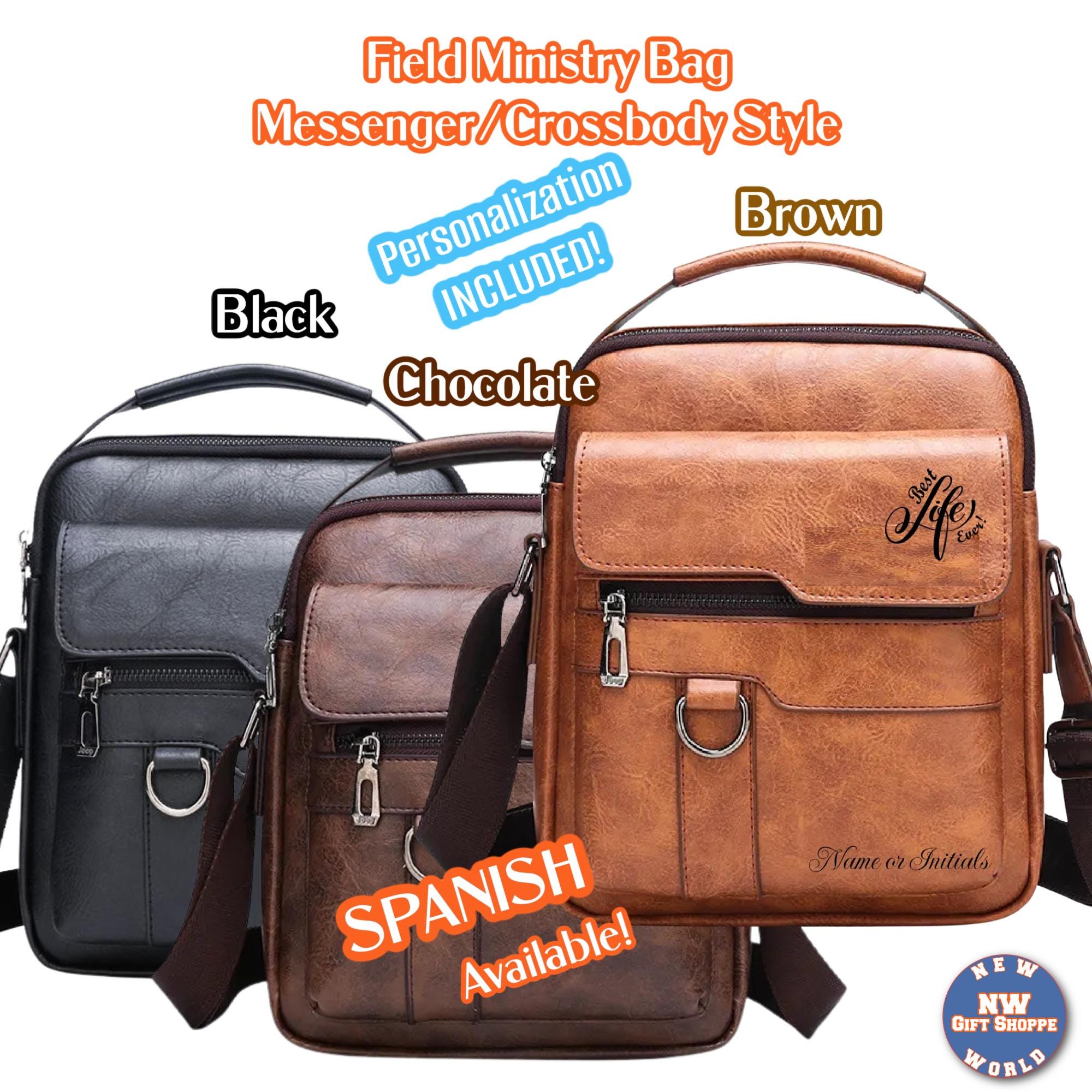 Personalized Vegan Leather JW Ministry Organizer Bag: Spanish Available