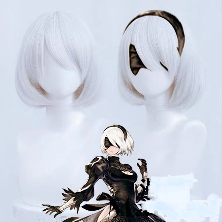 Uwowo Nier: Automata 2B Cosplay Wig 30cm Milky white Short Hair