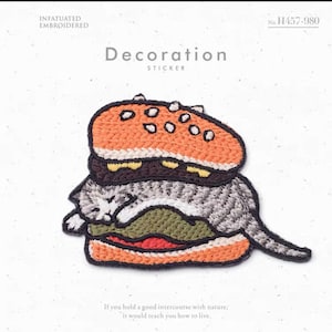 hamburguesa gatos planchar, coser en parche, aplique de bordado