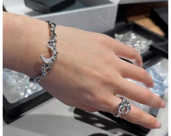 Love between fairy and devil adjustable bangle, jewelry made of silver DIY