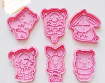 Cartoon winnie cookie cutter with stamp, biscuit mold, playdoh cutter, cake decoration mold