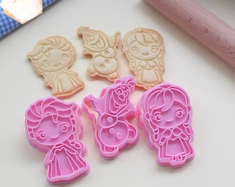 Cartoon Frozen cookie cutter with stamp, biscuit mold, playdoh cutter, cake decoration mold