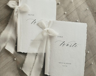 2x Wedding Vow Booklets | Wedding Vow Booklets with Silk Ribbon | His/Her Words | Personalized Wedding Vow Booklets