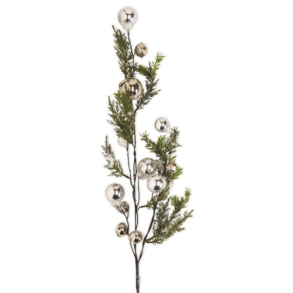 35" Snowy Pine Branch w/Silver Bells