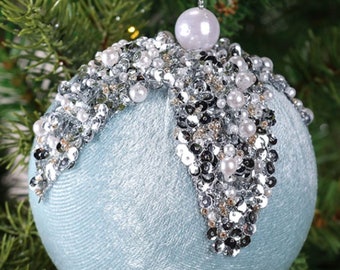 Beaded Blue Velvet Ball Ornament