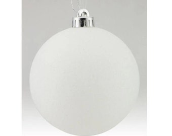 6" Round White Glittered Ornament