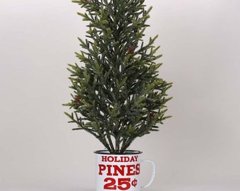 Faux Evergreen Tree in Tin Cup