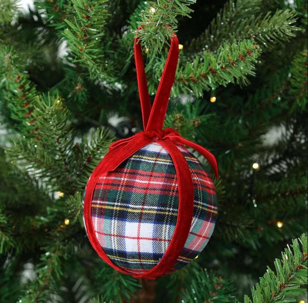 Plaid Fabric Ball Ornament Set of 3 Etsy