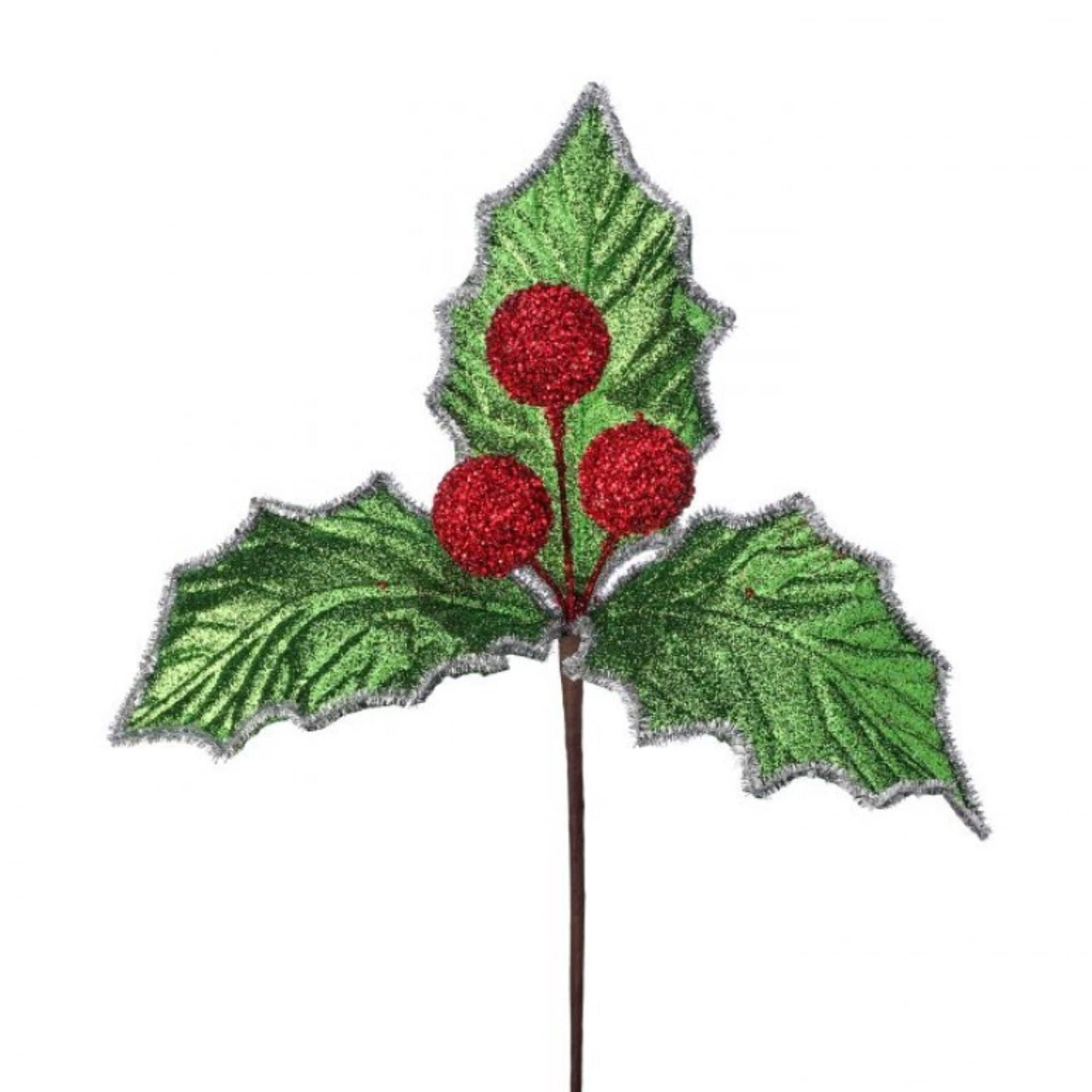 Red Glitter Holly Berry Pick