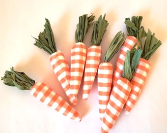 Set of 8 - Small Orange & White Gingham/Plaid Carrots