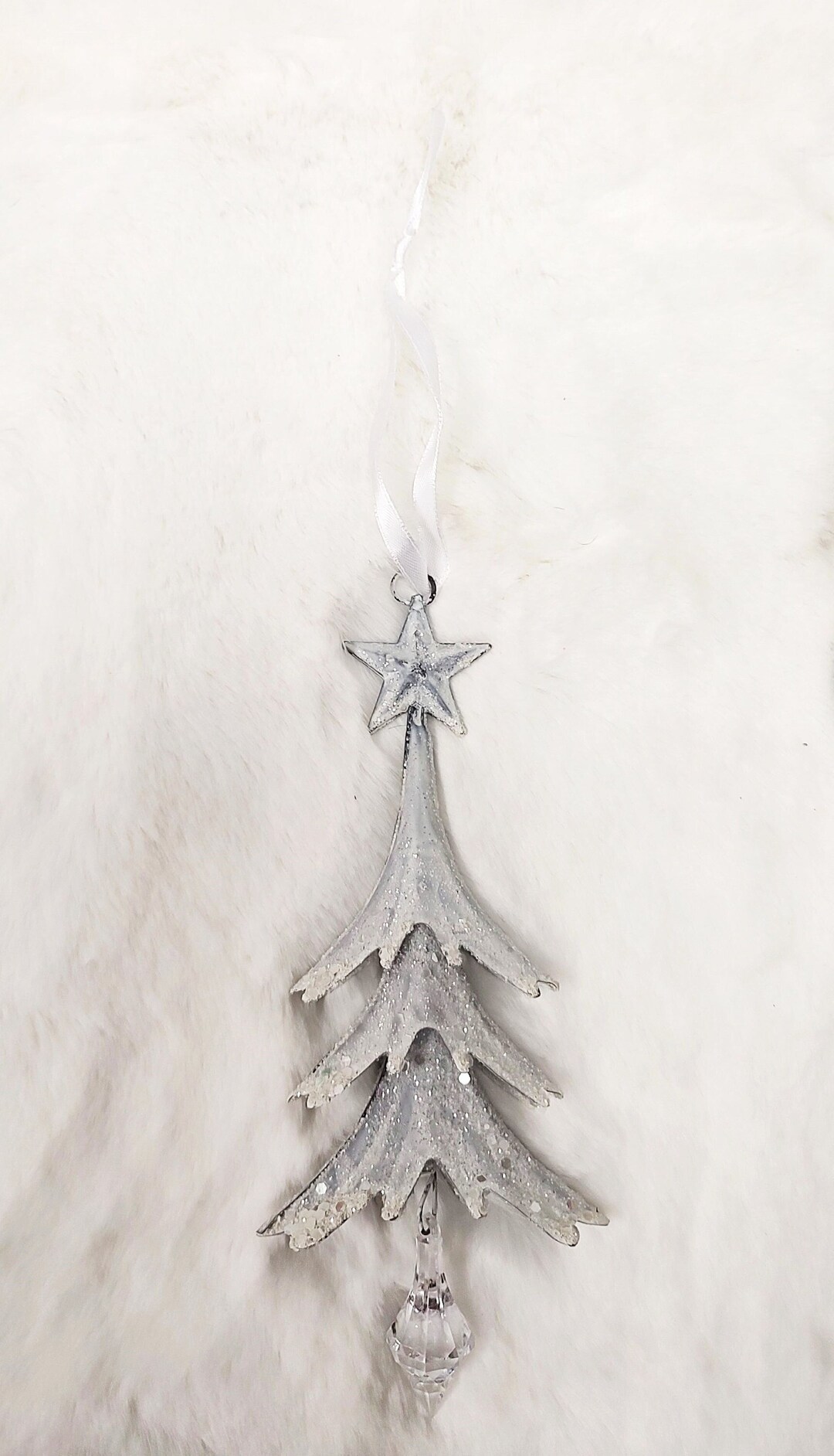 Layered White Glitter Christmas Tree Ornament Etsy