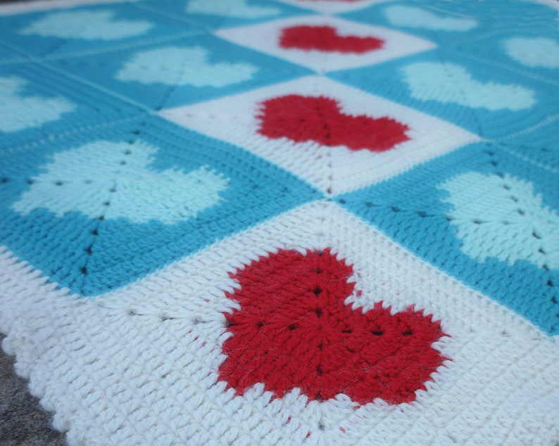 PDF PATTERN Crochet Blanket Heart Blanket Pattern Love Blanket Motif