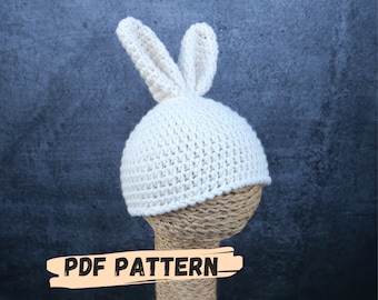 Padrão de chapéu de coelho de crochê - Padrão de gorro de bebê de todos os tamanhos - Padrão de bebê fofo - Presente de bebê - Padrão de chapéu animalesco - Padrão de chapéu com orelhas