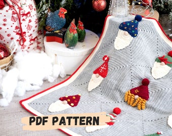 PATRÓN PDF Manta de Gnomos a Crochet - Patrón Manta de Navidad - Patrón de Tejer - Manta de Bebé de Navidad a Crochet - Manta de Bebé - Gnomos