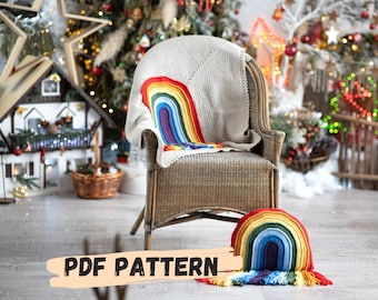 PDF PATRÓN Juego de manta y cojín arcoíris de ganchillo - Patrón manta bebé - Ganchillo colorido -Decoración del hogar Ganchillo-Cojín DIY-Almohada de ganchillo