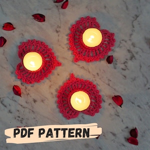 PDF PATTERN Crochet Heart Candle Holder/Coaster-Valentines present-Crochet Decor- Heart Coaster - DIY St Valentines gift-Crochet Heart Motif