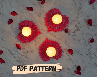 PATRÓN PDF Portavelas de Corazón de Ganchillo/Posavasos-Regalo San Valentín-Decoración de Ganchillo- Posavasos de Corazón - DIY Regalo San Valentín-Motivo de Corazón de Ganchillo