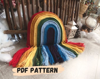 PATRÓN PDF Cojín Arco Iris de Ganchillo - Arco Iris de Ganchillo - Almohada Arco Iris - Decoración del hogar arcoíris - Almohada de ganchillo - Patrón cojín colorido bebé