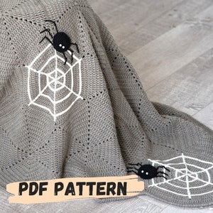 Halloween Crochet Blanket Pattern- Spider Web Crochet-Halloween DIY-Knitting pattern- Crochet Spider- Hexagon Motif Baby Blanket Pattern