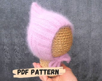 Knit Rib Bonnet PDF PATTERN- Elf Boonet- Newborn-7y.o Elf Bonnet -2/2Rib Bonnet- -Knit Baby Hat -Baby Gift - Basic Bonnet