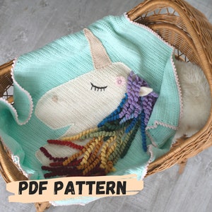PDF PATTERN Crochet Unicorn Blanket - Baby Blanket Pattern - Crochet Unicorn - Baby Present - Cute Baby Knits - Colorful blanket - Kids gift