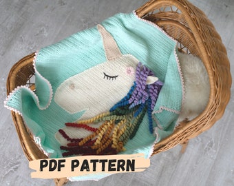 PDF PATRÓN Manta Unicornio a Crochet - Patrón manta bebé - Unicornio crochet - Regalo bebé - Tejidos lindos para bebé - Manta colorida - Regalo niños